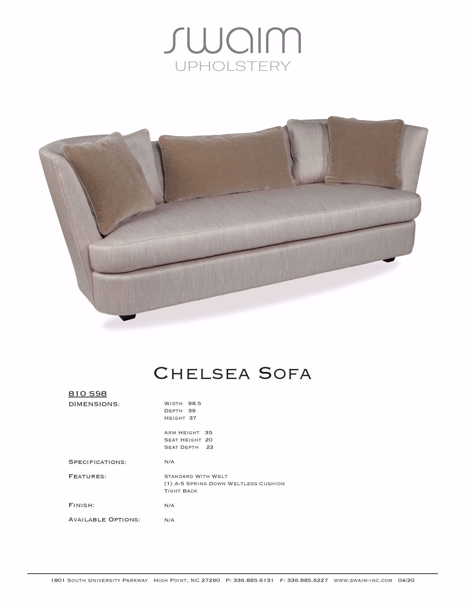 810 S98 Chelsea Sofa Swaim Furniture