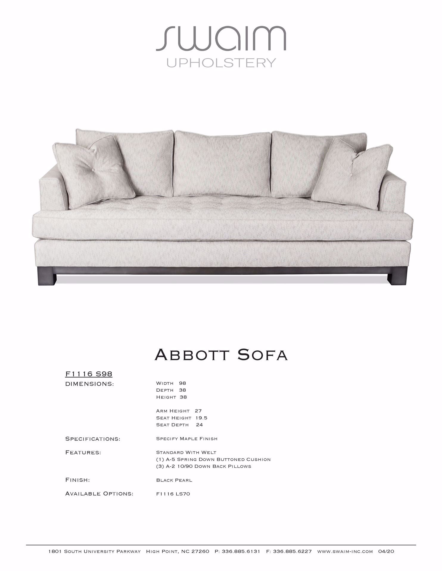 F1116 S98 Abbott Sofa Swaim Furniture